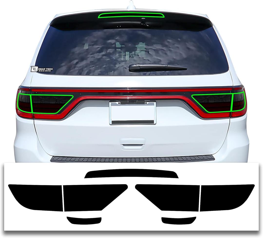 BOGAR TECH DESIGNS Tinted Taillight Third Brake Light Sidemarker Overlay Tint Compatible with Dodge Durango 2021-2025, Dark