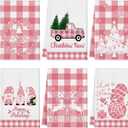 Sratte 6 Pcs Winter Kitchen Towels Pink White Gnome Truck Snowman Dish Towels Absorbent Buffalo Plaid Bathroom Hand Towel Winter Tea Towel for Kitchen Bathroom Decoration Farmhouse Housewarming Gift
