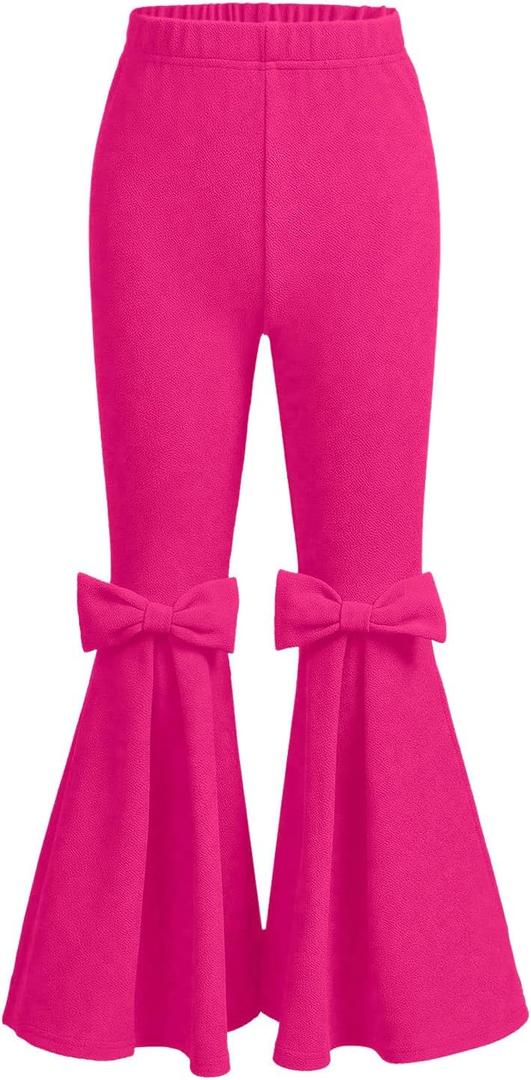 Floerns Girl's Stretchy Elastic High Waist Bow Front Bell Bottom Flare Leg Pants (Pure Hot Pink)