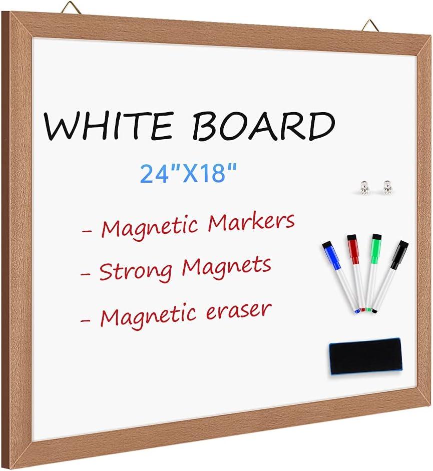 Magnetic Whiteboard for Wall, 24" X 18", Dry Erase White Board with Natural Wood Frame for Home, Office, School……