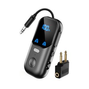 Bluetooth 5.4 Transmitter Receiver for 2 AirPods/Headphones, 2-in-1 Airplane Bluetooth Adapter with Mic for Hands-Free Calls, Low Latency, Wireless Audio Adapter for Travel Flight TV Speakers