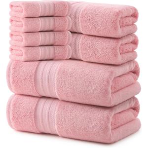 REDKISS Pink Towel Set of 8-100% Cotton Luxury Bath Towels Set for Bathroom, 600 GSM Highly Absorbent Bathroom Towel with 2 Large Bath Sheet, 2 Hand, 4 Washcloths, Pink Shower Towels for Dorm