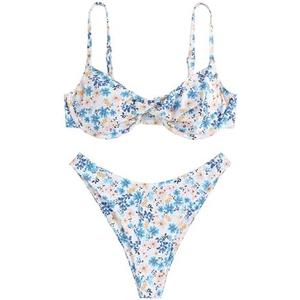ZAFUL Women's Twist Front Bikini Sets Underwire Tie Back Bikini High Waisted Two Piece Swimsuit, L