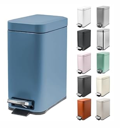 M-Aimee 1.3 Gallon Slim Small Trash Can with Lid Soft Close, Stainless Steel Garbage Can for Bathroom Bedroom Office, Rectangular Step Trash Bin with Removable Inner Waste Basket (Blue)