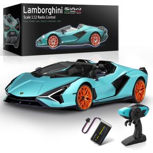 MIEBELY Lamborghini Remote Control Car, 1:12 Scale Lambo Toy Car 7.4V 900mAh Officially Licensed 12Km/h Fast Rc Cars with Led Light 2.4Ghz Model Car for Adults Boys Girls Birthday Ideas Gift - Blue