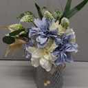 Fake Flowers with Vase Silk Flowers in Vase Dahlia Flowers Arrangement Suitable for Home Office Decoration, Dining Table Centerpiece (Dahlia-White Blue)