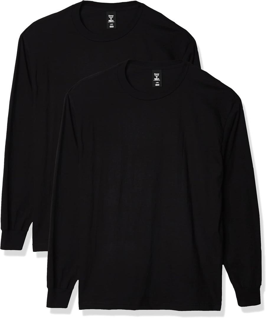 Hanes Men's Beefy Long Sleeve Shirt, 1 or 2 Pack (Black, L)