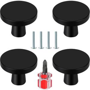 Ainiv 4 PCS Black Cabinet Knobs, Round Drawer Knobs, Mushroom Dresser Handle, Single Hole Cupboard Handle, Aluminum Alloy Cabinet Knobs with Screws for Kitchen Wardrobes Bathroom Home Decorating