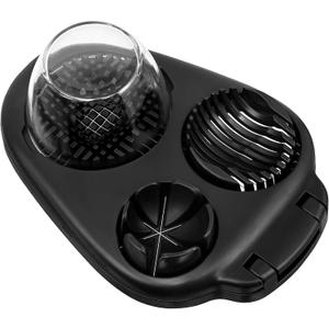 CraftyCrocodile Egg Slicer for Hard Boiled Eggs - 3 Slice Modes Egg Cutter, Heavy Duty, Stainless Steel Dicer - Kitchen Chopper Tool for Strawberry, Mushroom, Grape, Cherry Tomato - Black