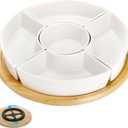 Lyellfe Divided Serving Dish Lazy Susan, 360 Rotatable Porcelain Appetizer Snack Tray Platter for Fruit, Veggies, Candy, Relish Tray for Christmas Thanksgiving Party, 5 Removable Compartment, White