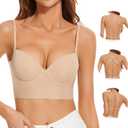 Low Back Bras for Women, Seamless Underwire Invisible Backless Bra, Multi-Way Convertible Straps Low Cut Bras Halter Bra (34DD, Nude)
