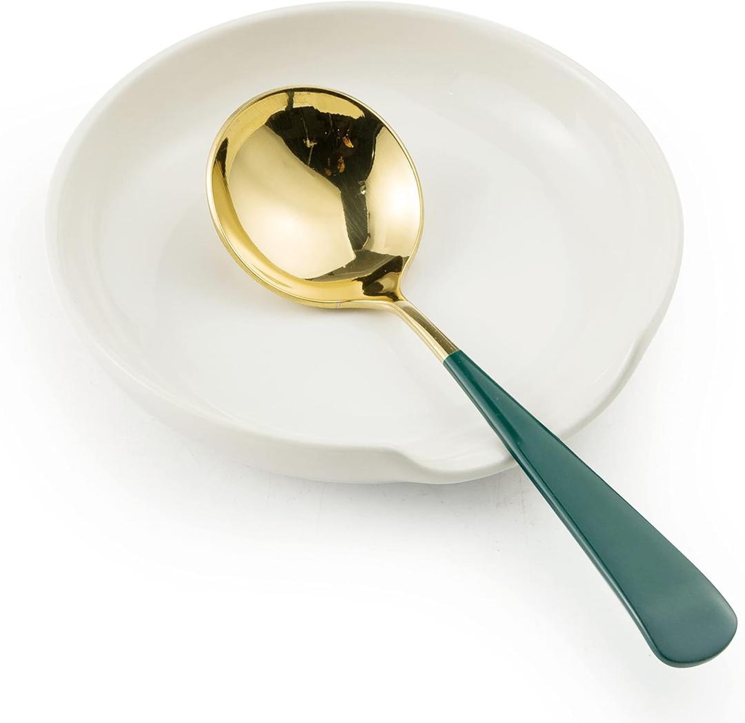 Gomakren Spoon Rest Spoon Holder for Stove Top, Valentine Spoon Rest Large Ceramic Spoon Holder, Utensil Rest for Spatula Fork Ladles Spoons Tongs, Kitchen Counter Framhouse Decor, Cream White