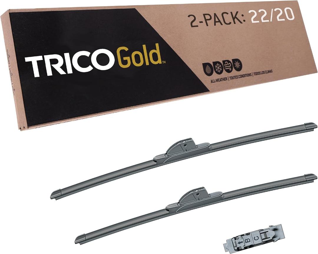 TRICO Gold (18-2220) 22 & 20 Inch Pack of 2 Automotive Replacement Windshield Wiper Blades for My Car Super Premium All Weather Beam Blade for Select Vehicle Models