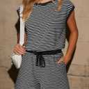 Dokotoo Women's Summer Casual Rompers Striped Shorts Overalls Adjustable Drawstring Waist Jumpsuits One Piece Outfits (Black, M)