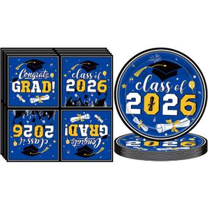 36PCS Class of 2026 Graduation Plates and Napkins Tableware Disposable Dinner Dessert Plates and Napkins for Congrats Grad Party Decorations Blue