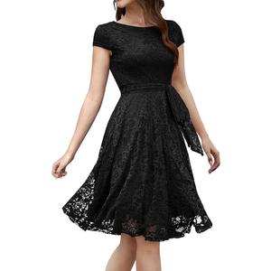 Women's Lace Cocktail Wedding Party Dress
 (Black) L