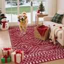Wonnitar Moroccan Washable 3x5 Rug for Living Room, Non-Slip Chrisrmas Rug for Entryway, Low Pile Soft Farmhouse Area Rug for Bedroom Entry Kitchen Basement (Red,3'x5')