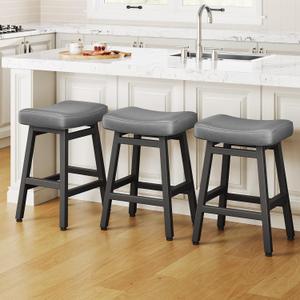Raynesys 24 Inche Bonded Leather Counter Height Bar Stools Set of 3 Curved, 3 Pack-24"