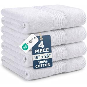 White Hand Towels for Bathroom - Pack of 4 (16"x28") 100% Cotton Hand & Face Towels - Soft, Durable, Quick Dry & Highly Absorbent, Fingertip Towel for Bathroom - Great for Gym, Salon, Spa & Family Use