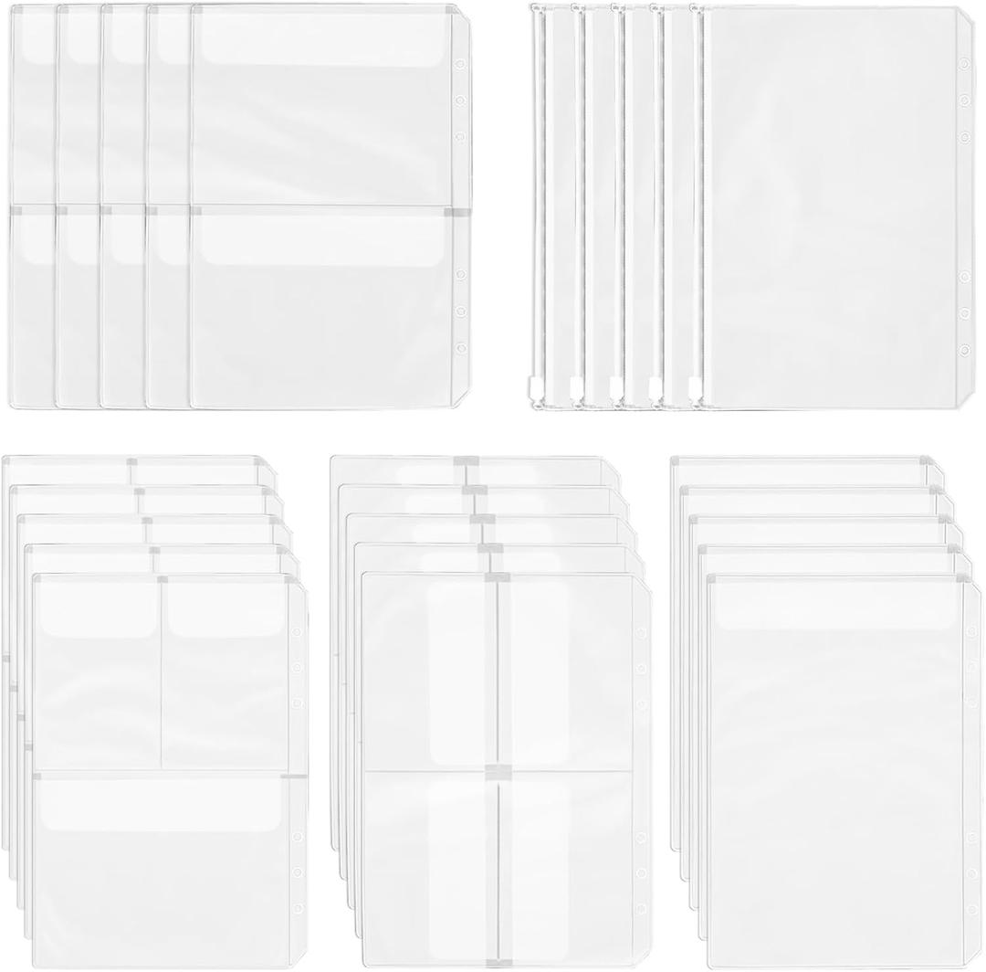 A5 Planner Inserts, 20pcs Binder Pouch, A5 Organizer Dividers Binders,Waterproof Ring Binder Pocket Sleeves, Zipper Folder Pockets, Clear Accessories Sheet Protectors