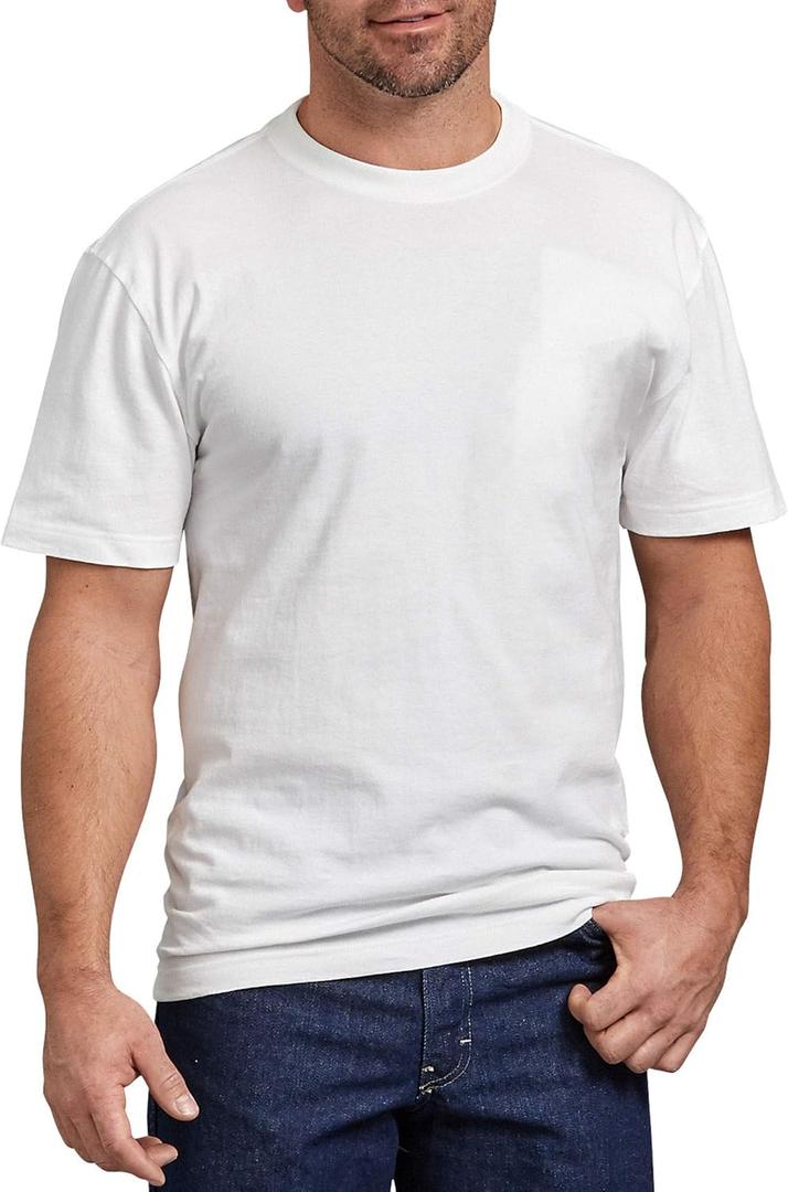 Dickies mens Short Sleeve Heavyweight Crew Neck Work Utility T Shirt, White, Large US