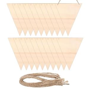 MECCANIXITY Hanging Wood Sign with Rope, Triangle Shape Wooden Label 4.7"x4" Blank Wooden Crafts for DIY Projects, Christmas, Craft Decoration, Pack of 20