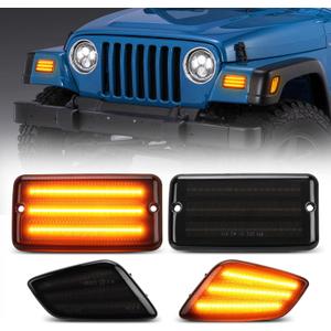 SUPAREE Led Front Turn Signal Lights and Led Side Marker Lights fit for Jeep Wrangler TJ 1997-2006, Amber Parking Light DRL and Amber Turn Signal, Smoked Lens 4PCS