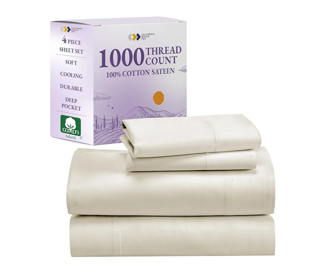 1000 Thread Count Full Size Sheet Set, Winner Architectural Digest Best Sheet, 100% Cotton Sateen, Softer Than Egyptian Cotton (Creamy Beige)
