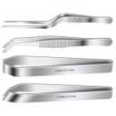 4 Pieces Fish Bone Tweezers Set, Two 4.6" Stainless Steel Tweezer and Two 5.5" Tongs for Cooking Food Design Styling