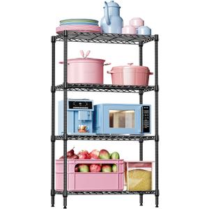 IZEUK 4 Tier Black Metal Storage Shelves, Heavy Duty Wire Shelving Rack for Garage, Kitchen, Bathroom, or Laundry Organization, 1000 lbs Capacity, 13.8" D x 35.4" W x 59.5" H