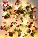 Christmas Pine Garland with Lights 13 Feet 40 LED Battery Operated Garland with Red Berry and Led Lights Xmas Tree Holiday Garlands for Home Windows Fireplace Stairs (Green-2 Pack)