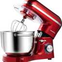Aucma Stand Mixer,6.5-QT 660W 6-Speed Tilt-Head Food Mixer, Kitchen Electric Mixer with Dough Hook, Wire Whip & Beater (Red, 6.5QT)