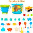 Sloosh Beach Sand Toys Set - Dump Truck Car Toy with Sand Molds for Toddlers Outdoor Play, Collapsible Foldable Buckets Mesh Bag Shovels Castle Animal Mold Sets, Kids Ages Sandbox Toys (Animals)