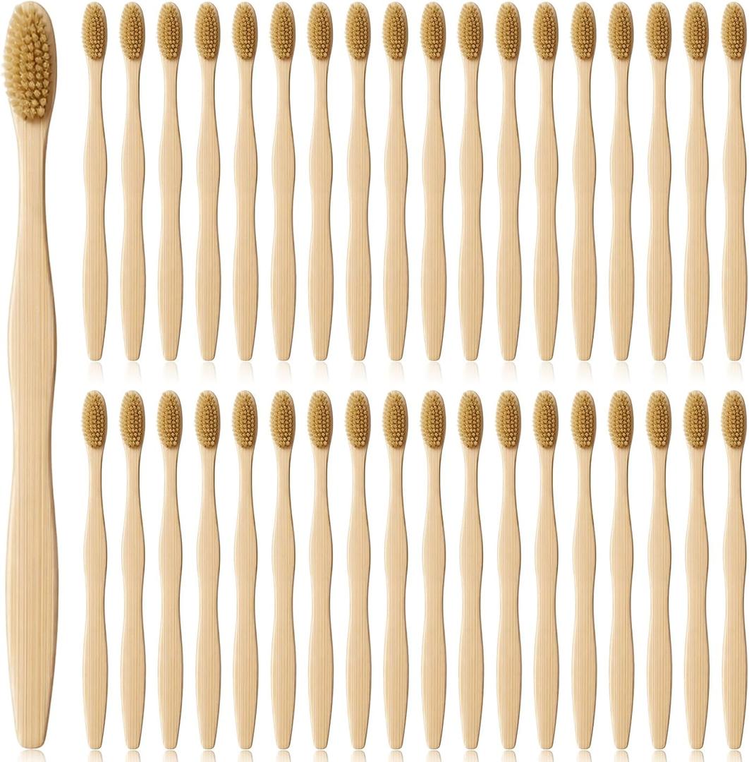 Hushee 30 Pack Boar Bristle Toothbrush Natural Bristles with Bamboo Handle Natural Biodegradable Compostable Bamboo Tooth Brushes Soft Gentle Cleaning for Teeth