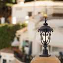 Dusk to Dawn Outdoor Post Light Fixture, 24in High Bronze Post Lantern with Pier Mount, Exterior Pole Lighting with Seeded Glass for Yard, Garden, Patio and Pathway, 2 Pack, LMMS0519-M-2P