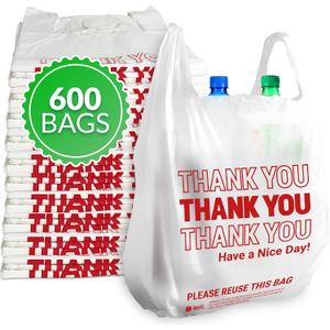 Reli. Thank You Bags | 600 Pack | White Thank You Plastic Bags with Handles | Ideal for Grocery, Shopping, Food Take Out, Restaurants, Small Business (11.5" x 6.5" x 21")