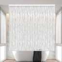 Ceiling Mounted Rollup Bathroom Shower Curtain/Liner 56" Base Up to 95" Long - Use for 9' Ceilings Waterproof PEVA Plastic Shower Curtains for Bathroom No Rod, Hooks or Rings (Wave)