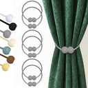 Hion Magnetic Curtain Tiebacks Grey 6 Pack, Curtain Tiebacks Buckles Holdbacks Holders Hooks Clip for Home Bedroom Office Decorative Thick or Thin Curtain