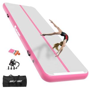 AKSPORT Air Mat Tumble Track Gymnastics Tumbling Mat Inflatable Floor Mats With Electric Air Pump for Home Use/Tumble/Gym/Training/Cheerleading/Parkour/Beach/Park/Water (pink, 9.84)