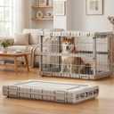 ZOMISIA Collapsible Dog Crate for Large Dogs - 36" L Heavy Duty Dog Kennel No Tools Required with 4 Sides Steel Foldable Cage for Dogs Indoor Furniture, Portable Carrier with 2 Smooth Wheels, Beige, 36.42 x 24.2 x 26 in