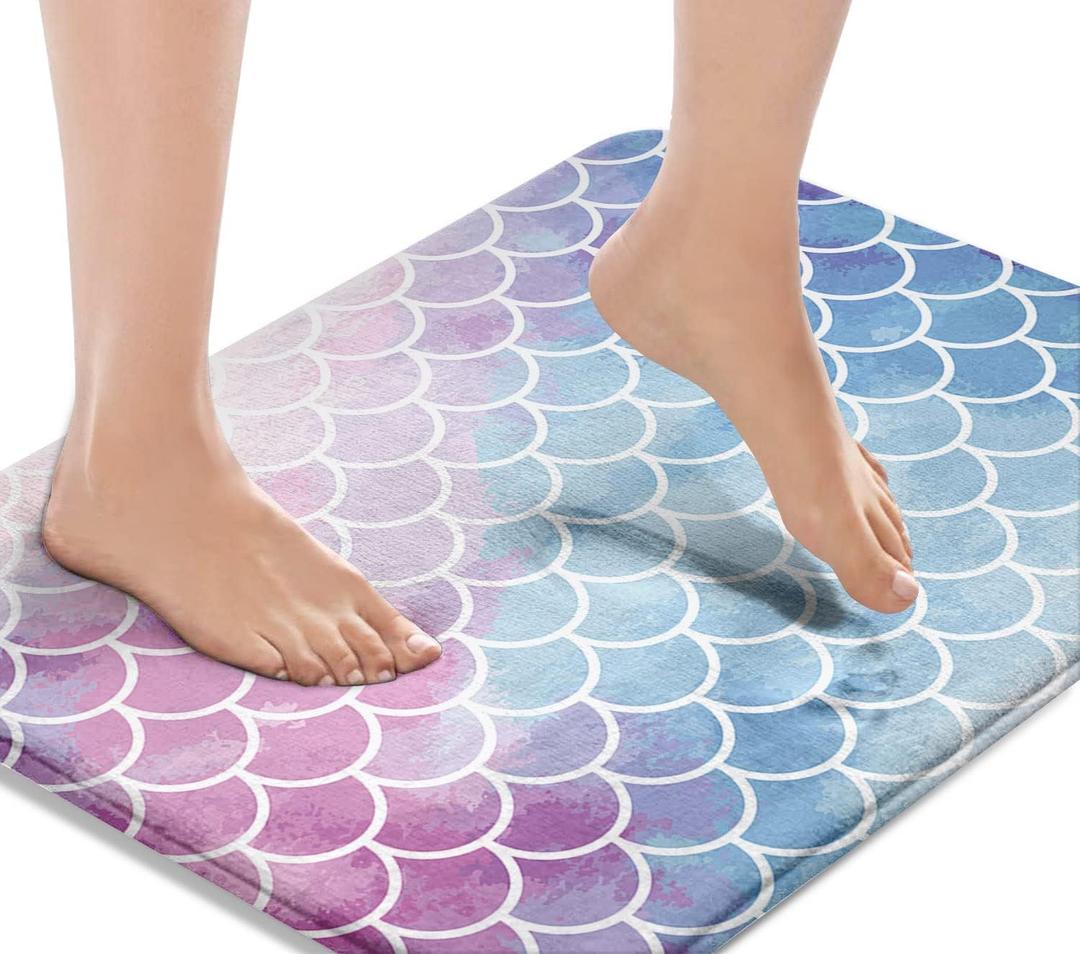 Britimes Purple Pink Gradient Bath Mat,Mermaid Scale Texture Bathroom Rugs No Slip,Cute Washable Cover Floor Rug Carpets Floor Mat 16x24 inches for Kitchen Bedroom