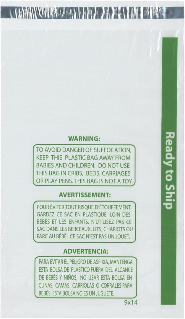 Plymor Ready to Ship 1.5 Mil Wicketed Poly Bags with Permanent Adhesive Strip and Suffocation Warning, 9" x 14" (Pack of 250)