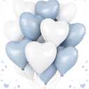 Baby Blue and White Heart Balloons, 18 Inch Pastel Blue White Heart Shape Balloons, 12PCS Light Blue White Helium Foil Heart Balloon for Birthday Baby Shower Engagement Wedding Party Decorations