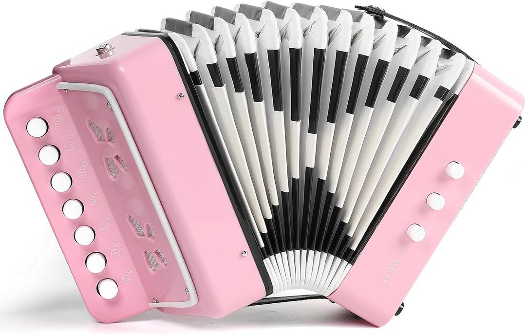 10 Keys Kids Accordion, Horse Button Accordion Toys Accordian Mini Musical Instruments Button for Child Children Kids Toddlers Beginners (Light Pink)