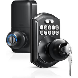 TEEHO Keyless Entry Keypad Door Lock with Handle, Electronic Digital Smart Locks for Front Door, Easy to Install Keypad Deadbolt with Code for Bedroom, Anti-Peeping Password (Matte Black)