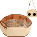 2-in-1 Convertible Pet Sling Carrier & Bed - with Breathable Mesh, Adjustable Strap & Pocketfor Travel, Vet Visit & Home Use, Up to 22lbs (khaki)