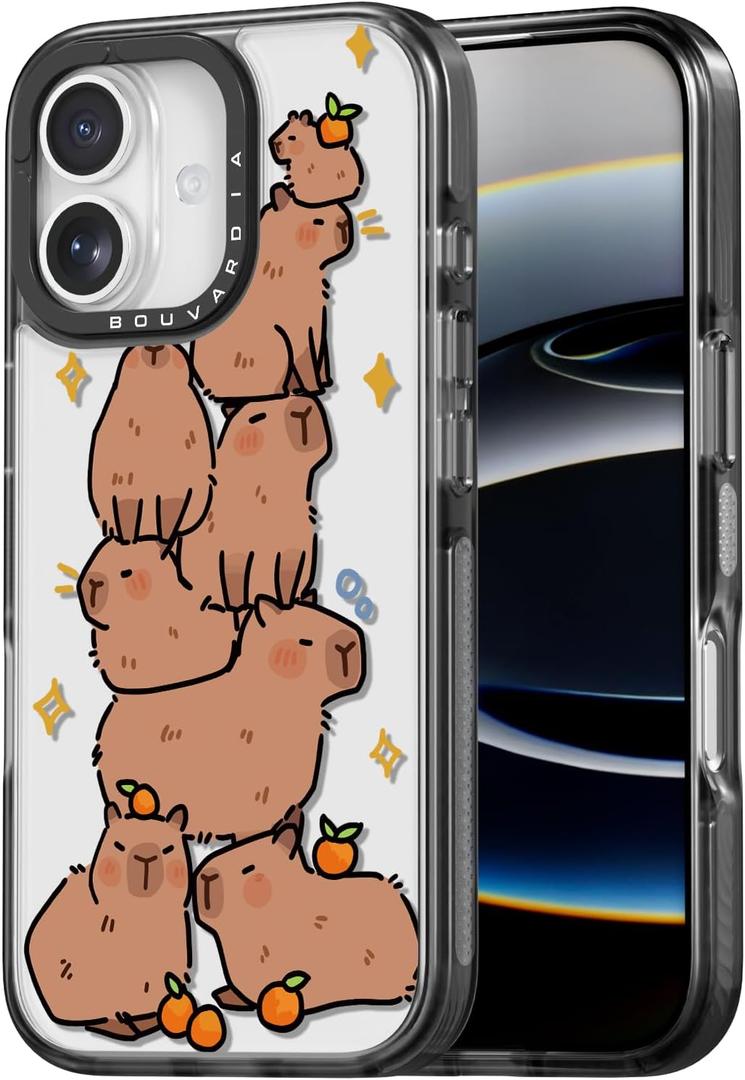 Bouvardia for iPhone 17 Case, Cute Design for Women & Girls, Protective & Aesthetic, Capybaras (Gray Bumper)