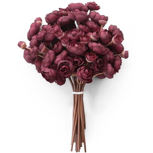 Floroom Ranunculus Artificial Flowers 18 Pcs Burgundy Faux Silk Mini Ranunculus Bulk Fake Wedding Filler Flowers for DIY Red Bouquets, Centerpieces, Bridal Shower Decorations & Arrangements