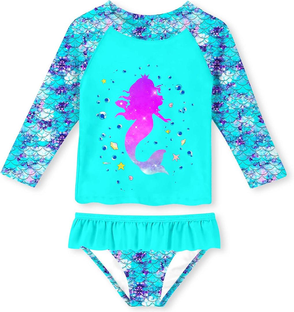UNIFACO Toddler Girls Swimsuit Rashguard Set Summer Beach Breathable Tankini with UPF 50+ Sun Protection 2-8T (Mermaid Shell)