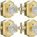 Haidms Gold Glass Door Knob Crystal Door Knobs Interior, Vintage Privacy Door Lock for Bed Bath, Clear Diamond Glass with Heavy Duty (4 Pack)